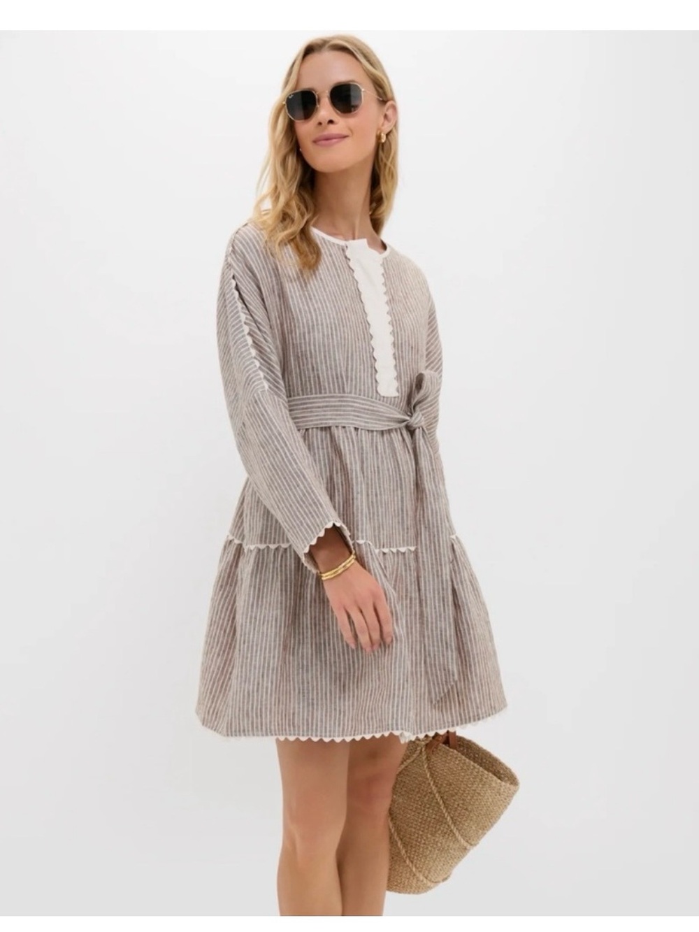 Brown Stripe Linen Tobi Mini Dress